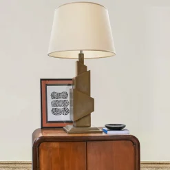 Lampada da tavolo in legno con finitura cemento Divia Aeris Bronze