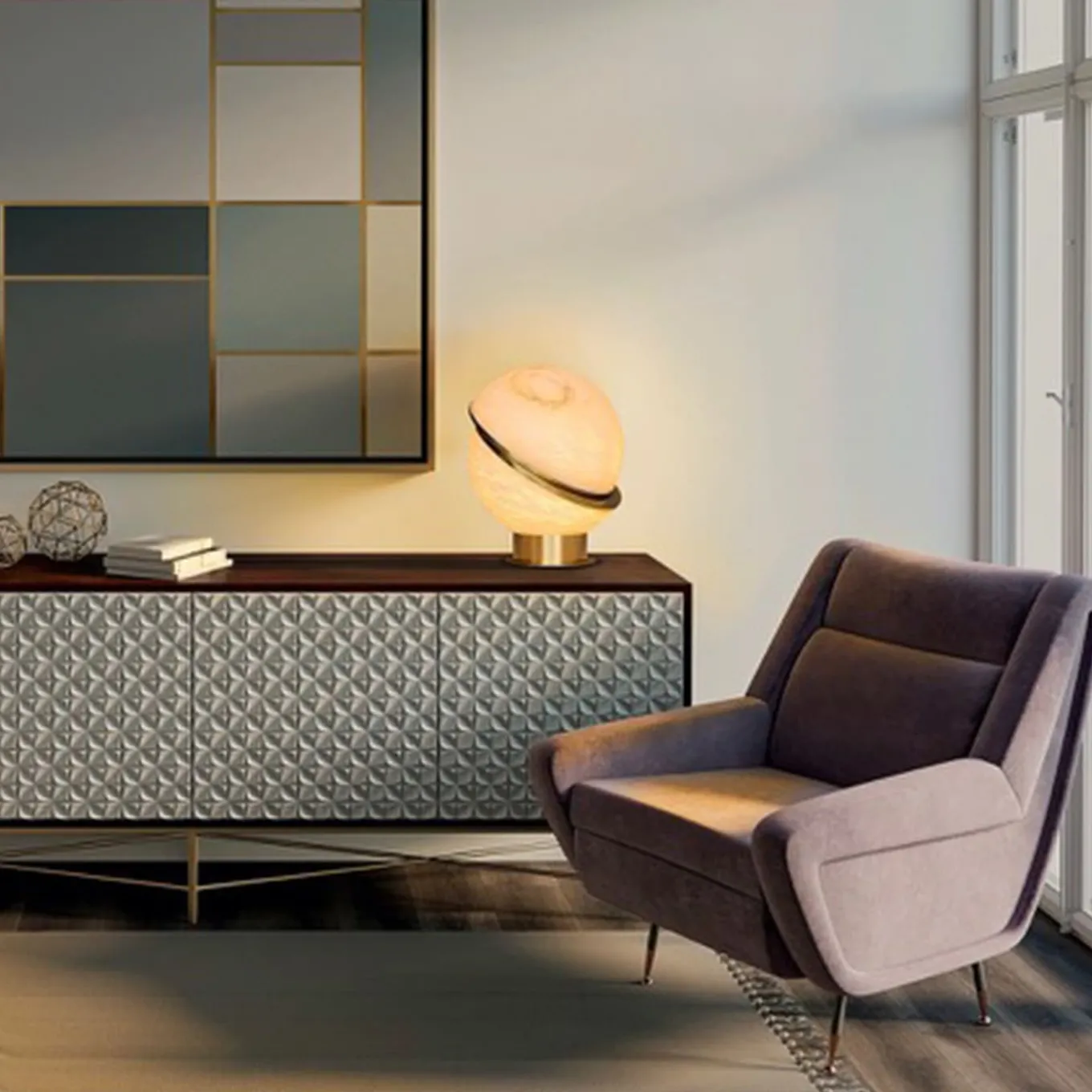 Lampada da tavolo "Offset Globe" in ottone satinato