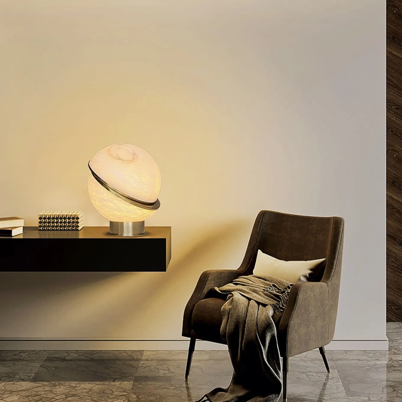 Lampada da tavolo "Offset Globe" in ottone satinato