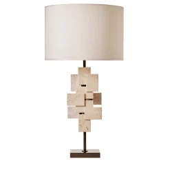 Lampada da tavolo "Tiles" in travertino e bronzo