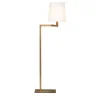 Lampada da terra angolare Tonda in bronzo con paralume in cotone bianco