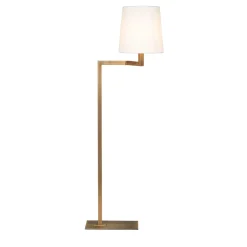 Lampada da terra angolare Tonda in bronzo con paralume in cotone bianco