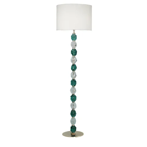 Lampada da terra Charme in vetro trasparente e acquamarina con paralume avorio