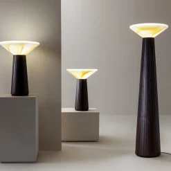 Lampada da Terra Cono in Legno Nero e Vetro di Murano