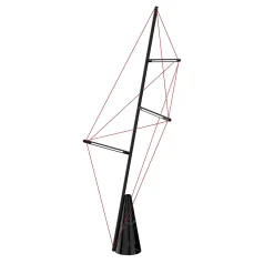 Lampada da terra in metallo con fasce rosse elastiche