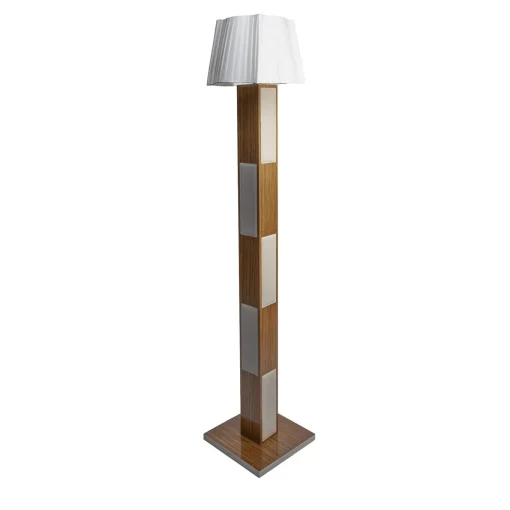 Lampada da terra in pelle e teak color crema