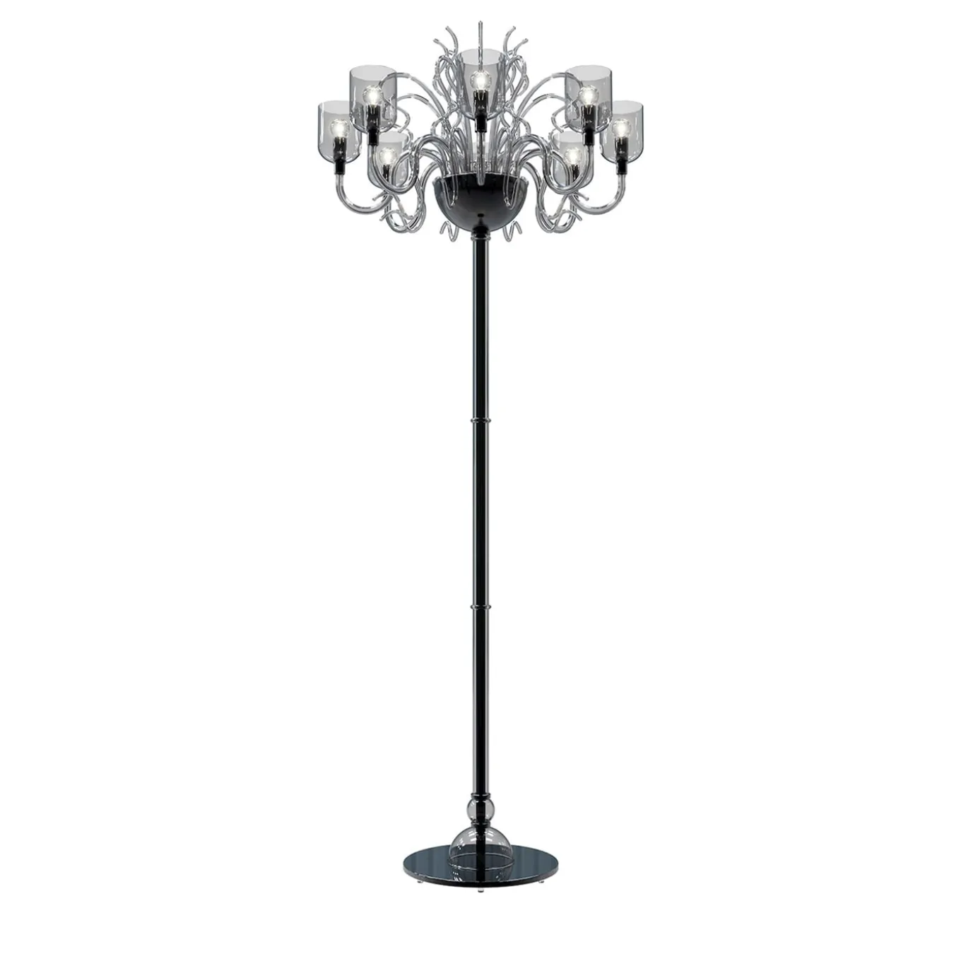 Lampada da terra Raffaello a 8 luci in vetro di Murano color grigio