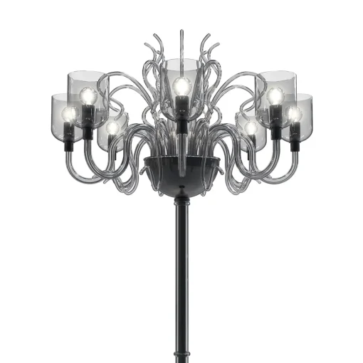 Lampada da terra Raffaello a 8 luci in vetro di Murano color grigio