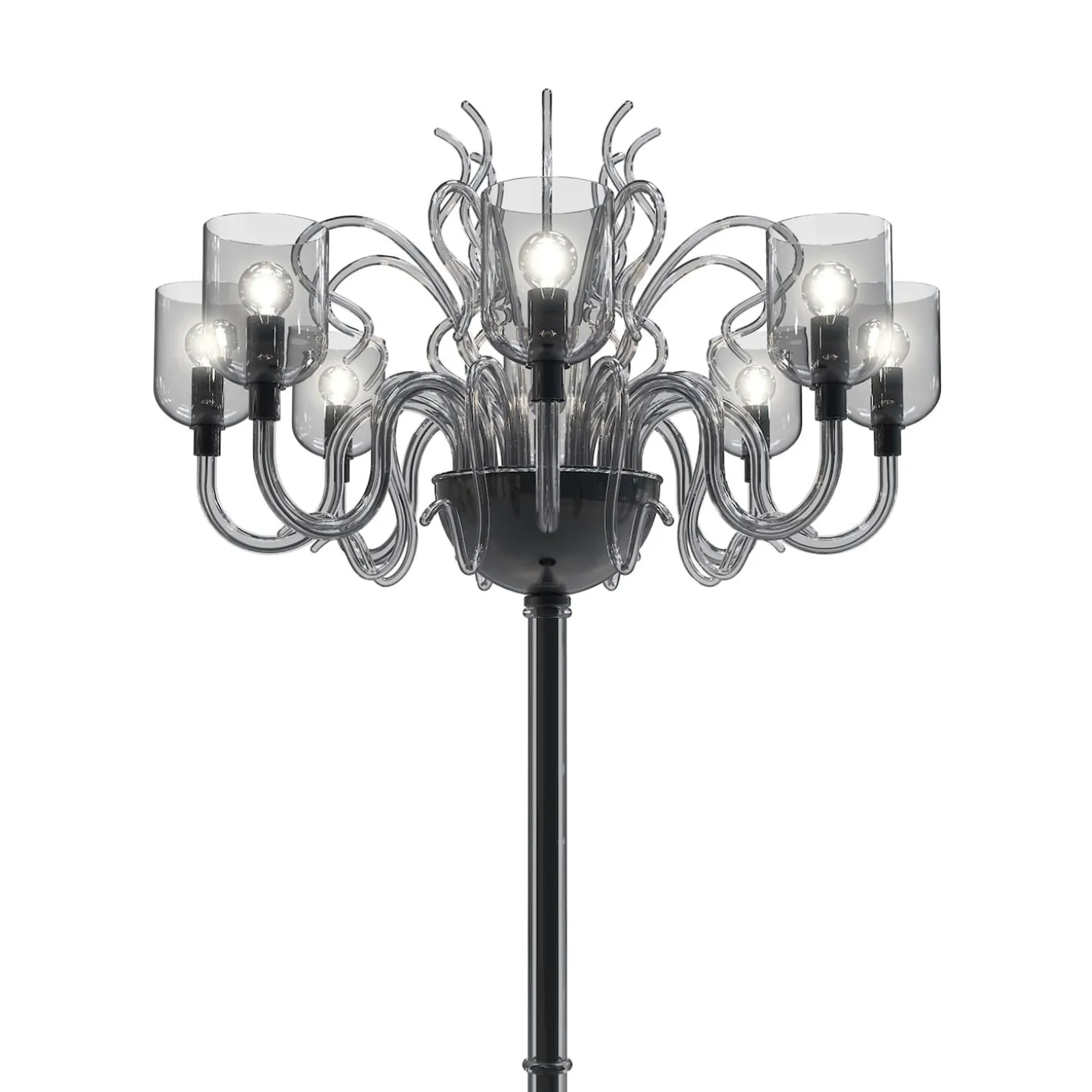 Lampada da terra Raffaello a 8 luci in vetro di Murano color grigio