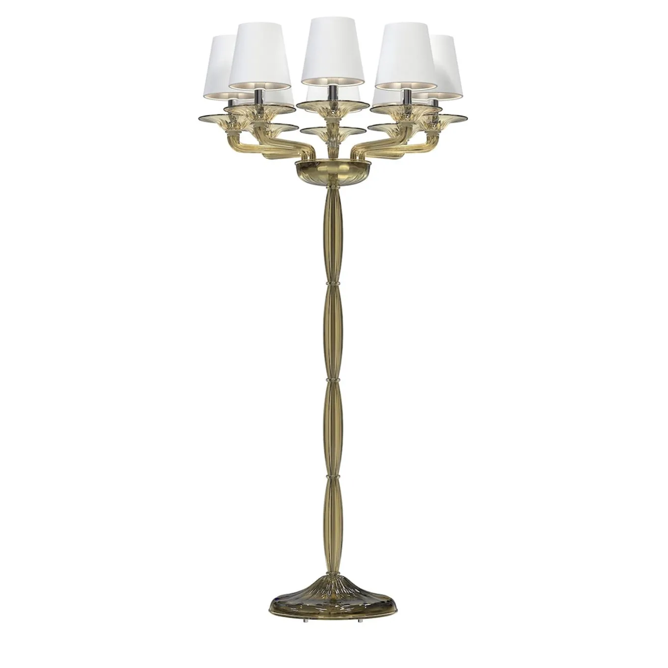 Lampada da terra Tiziano a 8 luci in vetro di Murano color Fumè