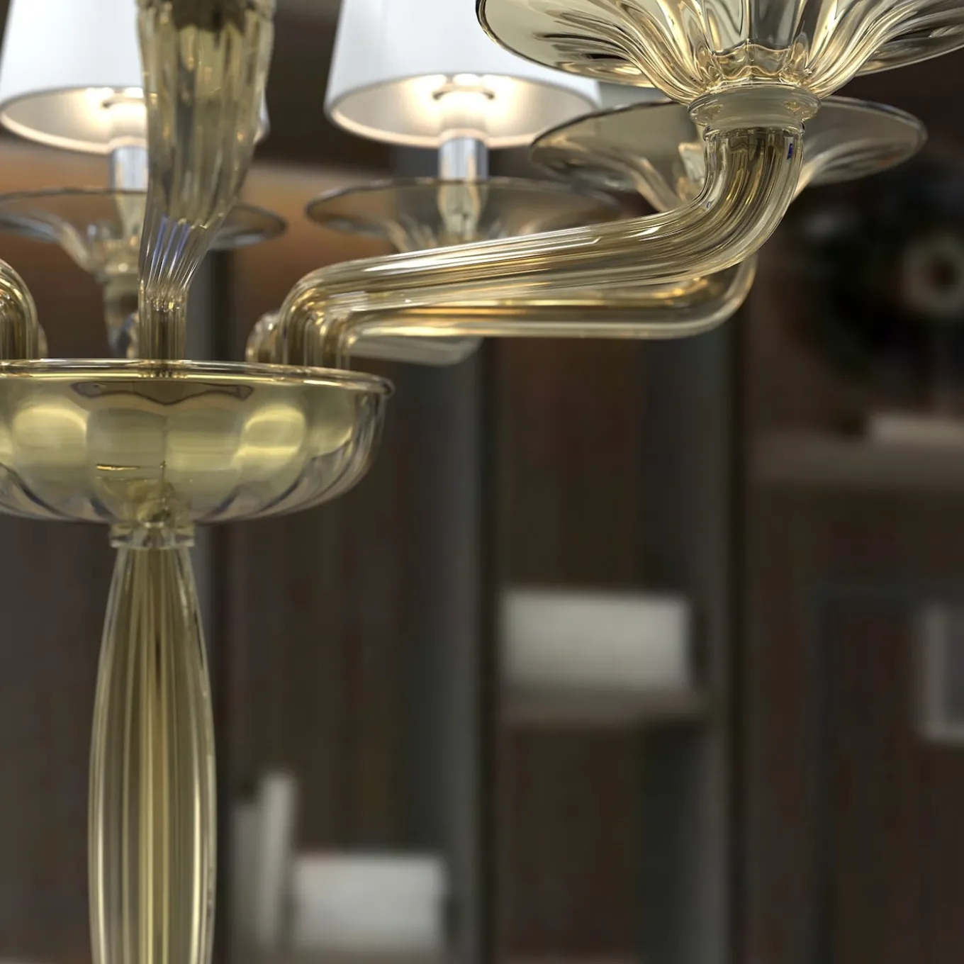 Lampada da terra Tiziano a 8 luci in vetro di Murano color Fumè