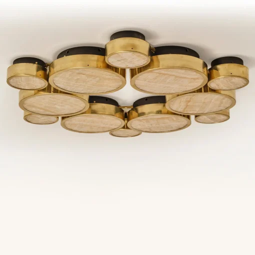 Lampadario a Soffitto Gran Costellazione Cassiopea in Marmo e Ottone Onice