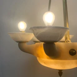 Lampadario anni '30 in alabastro di Volterra