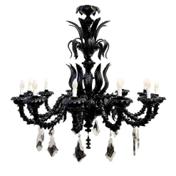 Lampadario anni '70 nero restaurato di Seguso