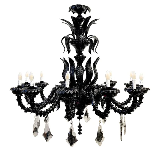 Lampadario anni '70 nero restaurato di Seguso