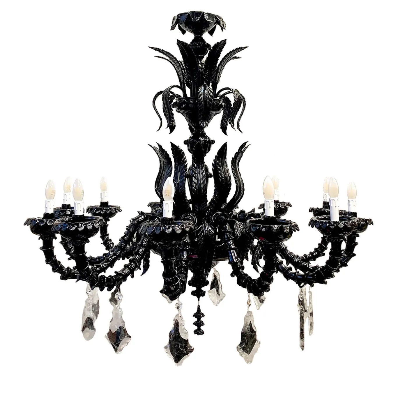 Lampadario anni '70 nero restaurato di Seguso