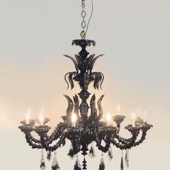 Lampadario anni '70 nero restaurato di Seguso