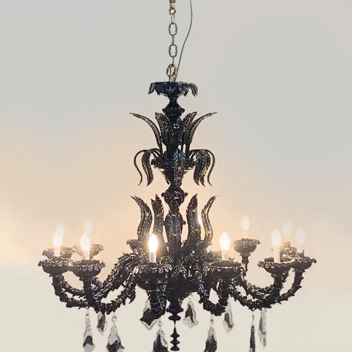 Lampadario anni '70 nero restaurato di Seguso
