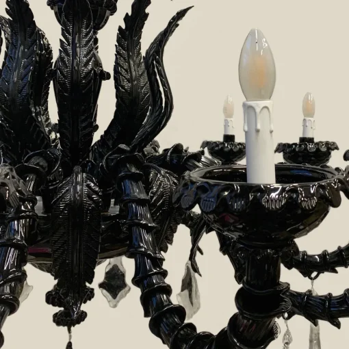 Lampadario anni '70 nero restaurato di Seguso