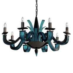 Lampadario Argo nero e acquamarina 8 luci