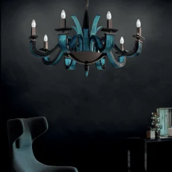 Lampadario Argo nero e acquamarina 8 luci