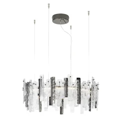 Lampadario Artic con struttura metallica e vetro Pulegoso e Martellato