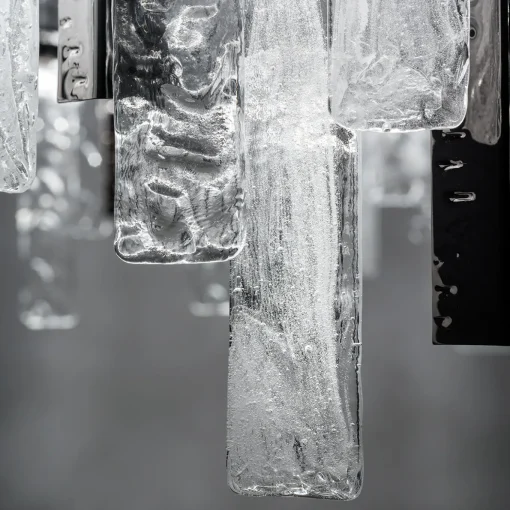Lampadario Artic con struttura metallica e vetro Pulegoso e Martellato