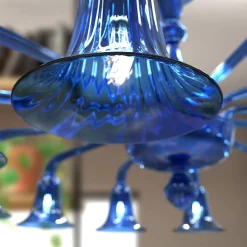 Lampadario BERNINI a 12 luci in vetro di Murano color blu