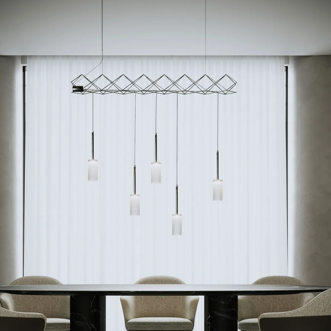 Lampadario Flow a 5 luci in argento