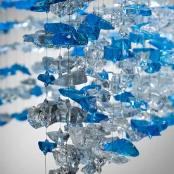 Lampadario in vetro di Murano blu con pietre