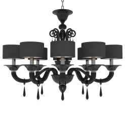 Lampadario ovale Donatello a 8 luci in vetro di Murano color nero