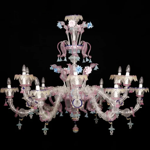 Lampadario rosa in stile Rezzonico