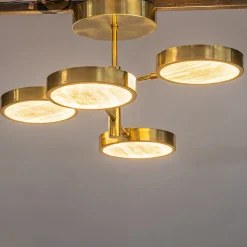 Lampadario Sistema Solare a 4 luci in Onice Tonalità Avorio e Ottone