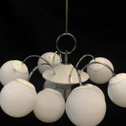 Lampadario Stilnovo a 9 luci cromate