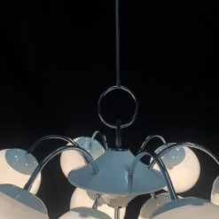 Lampadario Stilnovo a 9 luci cromate