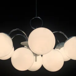 Lampadario Stilnovo a 9 luci cromate