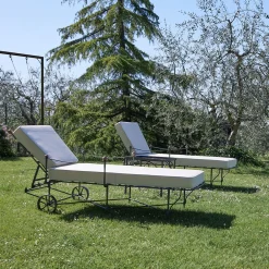 Lettino da sole reclinabile con cuscino a trama incrociata