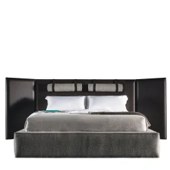Letto 5800 Tube Grigio con Testiera in Pelle