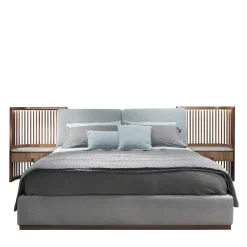 Letto in noce con comodini incorporati e struttura del letto imbottita