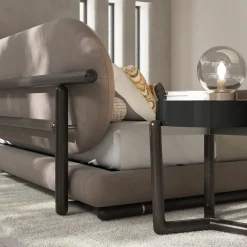 Letto Kokò in pelle e legno beige