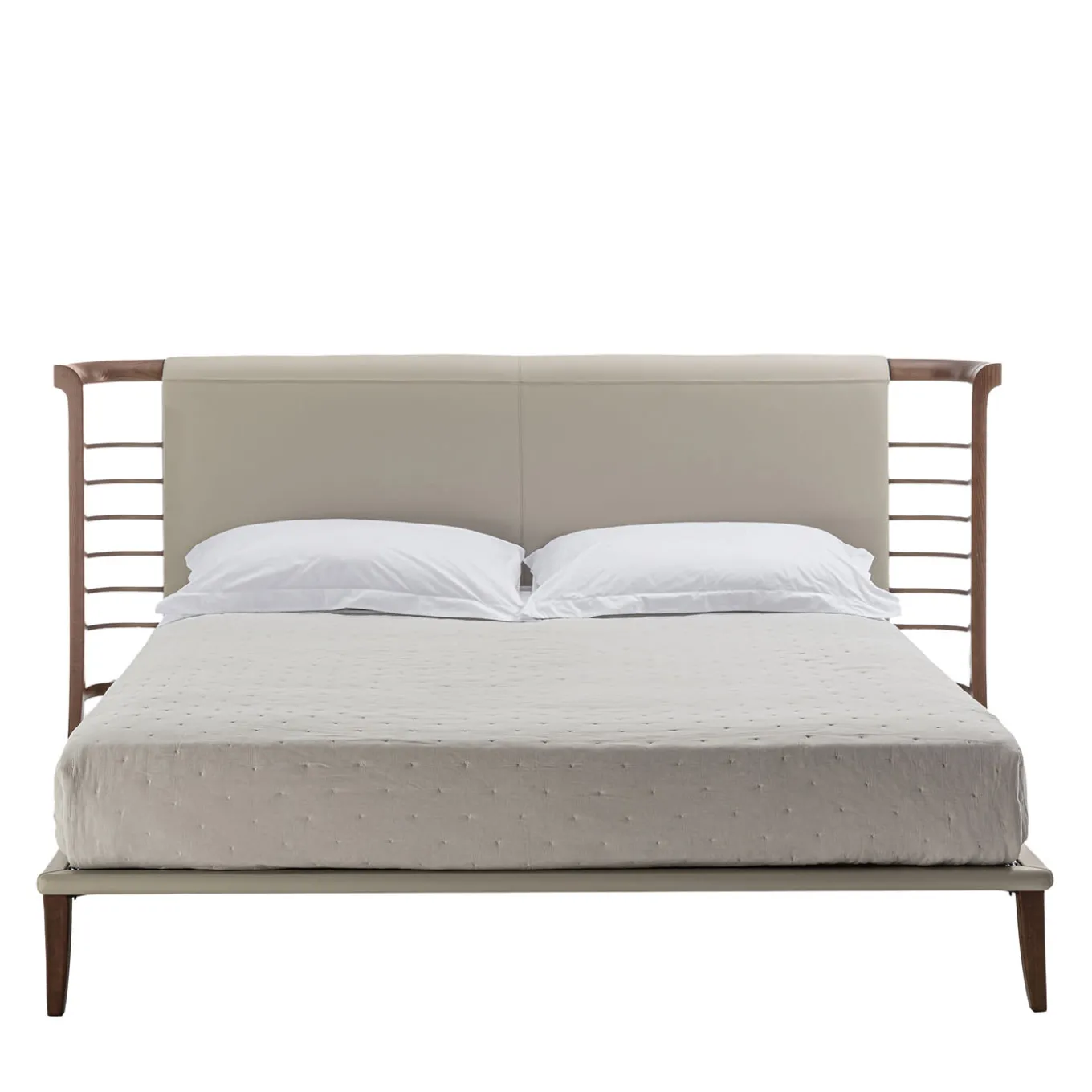 Letto matrimoniale Dolfin in pelle beige e legno
