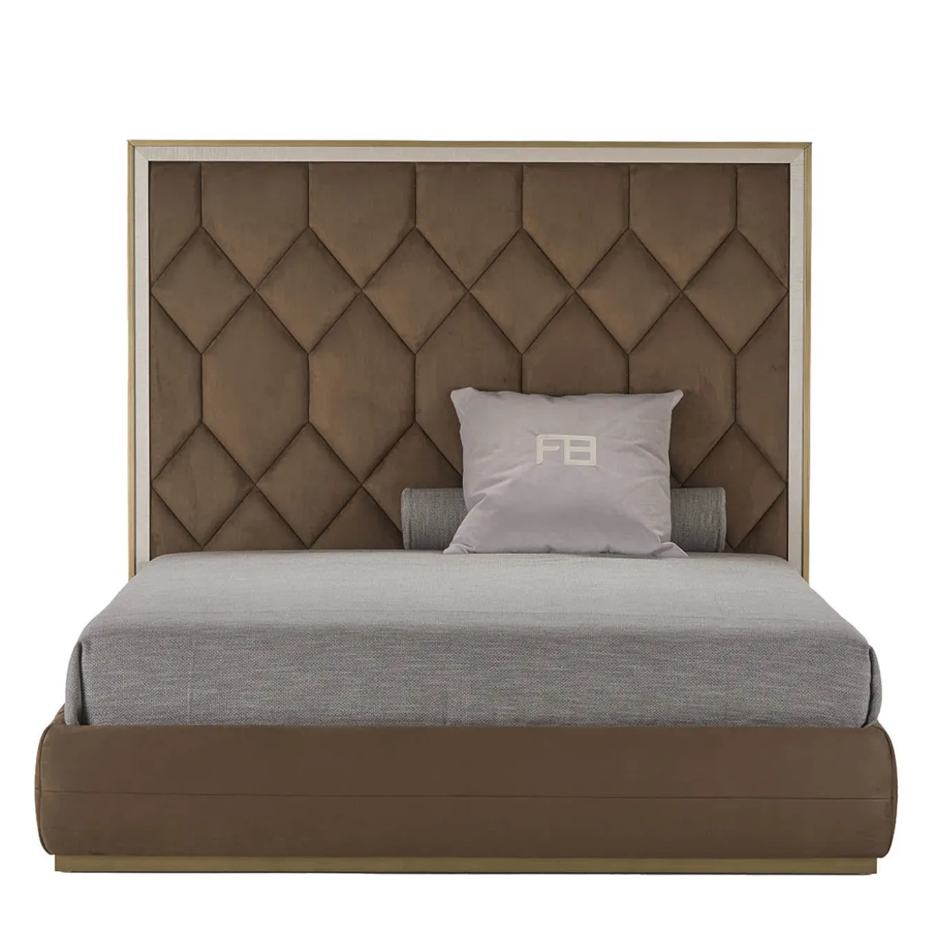 Letto Matrimoniale Elegance in Pelle Marrone e Sicomoro