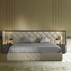 Letto Matrimoniale Princess in Pelle Trapuntata Beige e Noce Canaletto