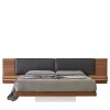 Letto matrimoniale York Soft in pelle nera e noce canaletto