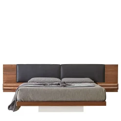 Letto matrimoniale York Soft in pelle nera e noce canaletto