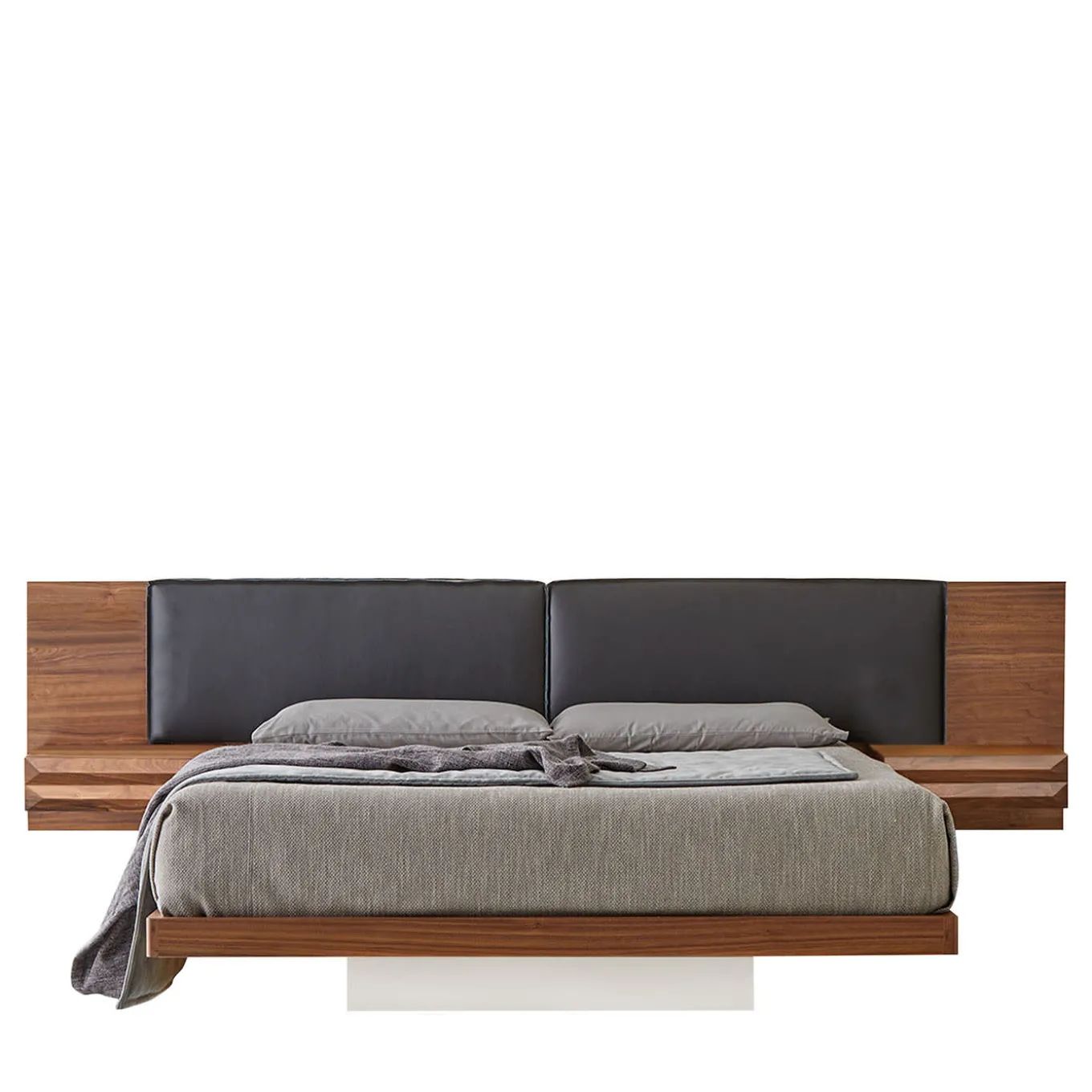 Letto matrimoniale York Soft in pelle nera e noce canaletto