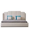 Letto Milano in ecopelle cappuccino con pannelli in noce canaletto