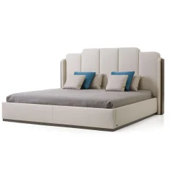 Letto Milano in ecopelle cappuccino con pannelli in noce canaletto