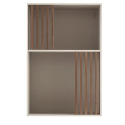 Libreria Mondrian Beige Pechino con dettagli in legno massello tinto noce
