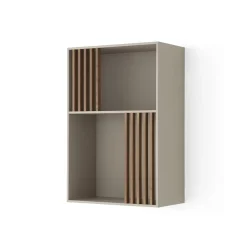 Libreria Mondrian Beige Pechino con dettagli in legno massello tinto noce